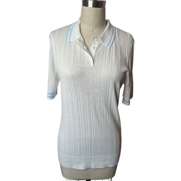 G/Fore White Blur Ribbed Golf Polo Short Sleeve Shirt Top Women's Size L NWT - Picture 1 of 6